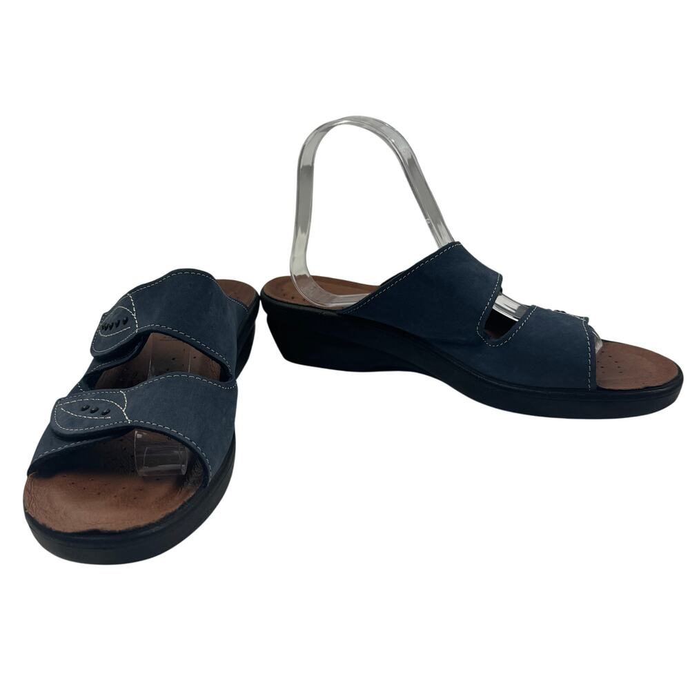 Flexus Anatomic Adjustable Comfort Blue Leather Sandals Women's Size 41/9.5-10